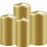 Set van 4x stuks gouden stompkaarsen 8-10-12-15 cm met diameter 6 cm - Sfeer kaarsen voor binnen