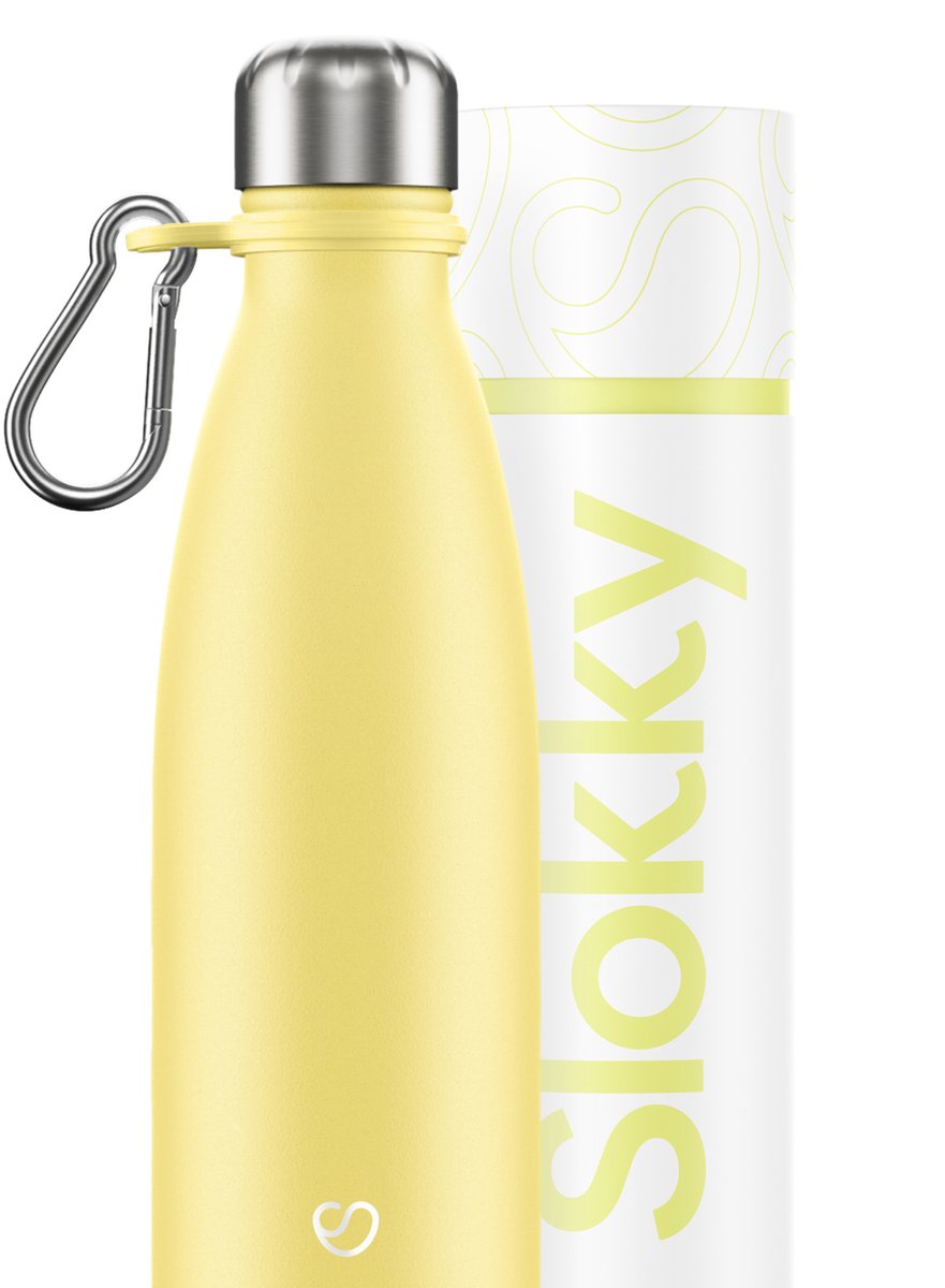 Slokky - Pastel Yellow Thermosfles & Karabijnhaak - 500ml
