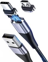 USB Oplaadkabel met Magnetische Connector USB C & Micro-USB - 2-in-1 Oplader - Gevlochten - Aluminium - 1 Meter
