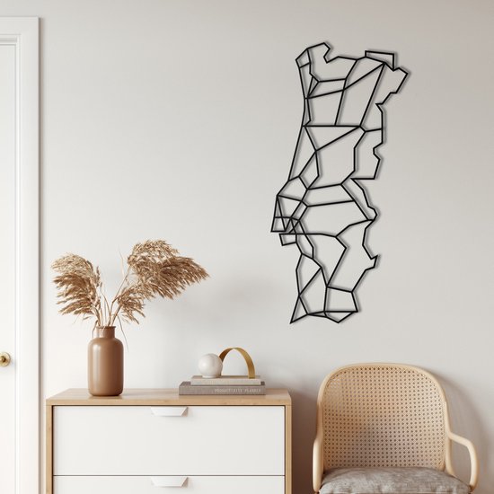 Wanddecoratie | Kaart van Portugal / Portugal Map | Metal - Wall Art | Muurdecoratie | Woonkamer | Buiten Decor |Zwart| 30x60cm