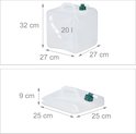 Afmetingen van een opvouwbare jerrycan: rechtopstaand 32x27x27 cm, plat 9x25x25 cm.