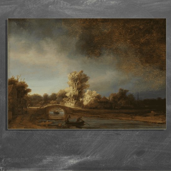 Schilderij / Poster Landschap met stenen brug - Rembrandt van Rijn