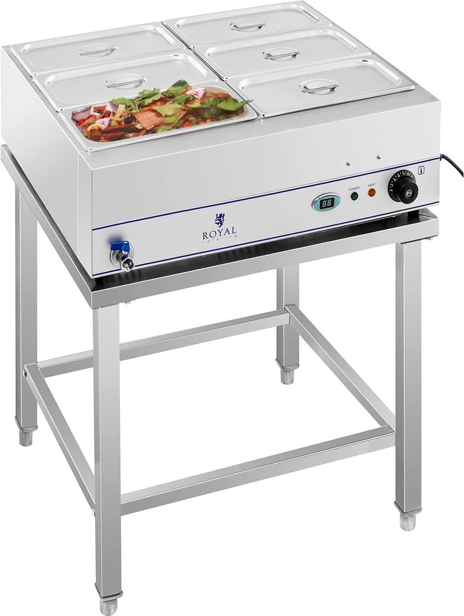 Royal Catering Bain Marie RCBM-5 – 30L Warmhouder Met 5 GN Bakken, 2200W, Roestvrij Staal & Aftapkraan