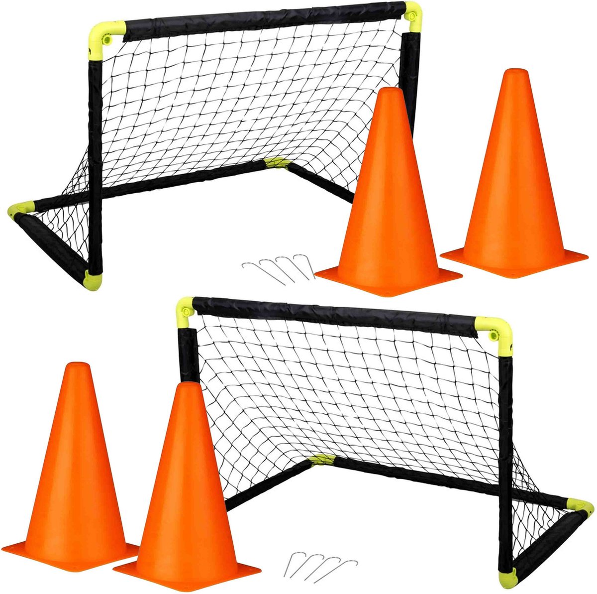 2x voetbal goals/doelen set met 4 oranje pionnen | bol.com