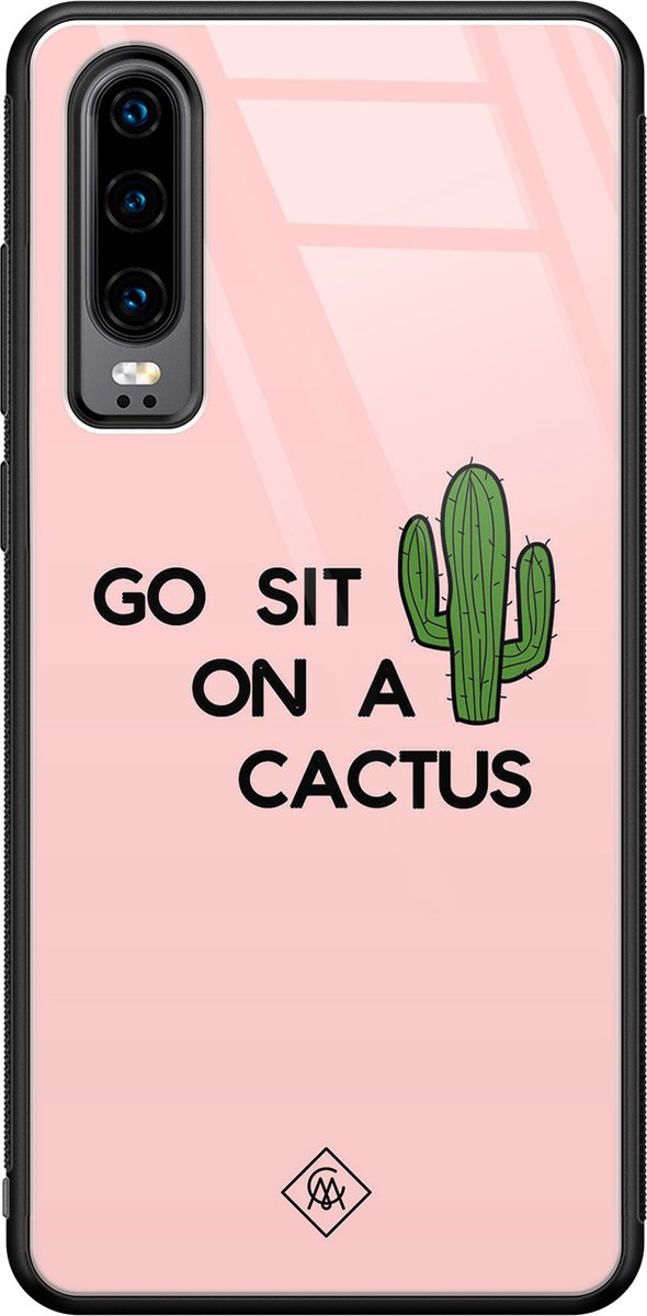 Casimoda® hoesje - Geschikt voor Huawei P30 - Go Sit On A Cactus - Hard Case Backcover - TPU - Roze - Planten