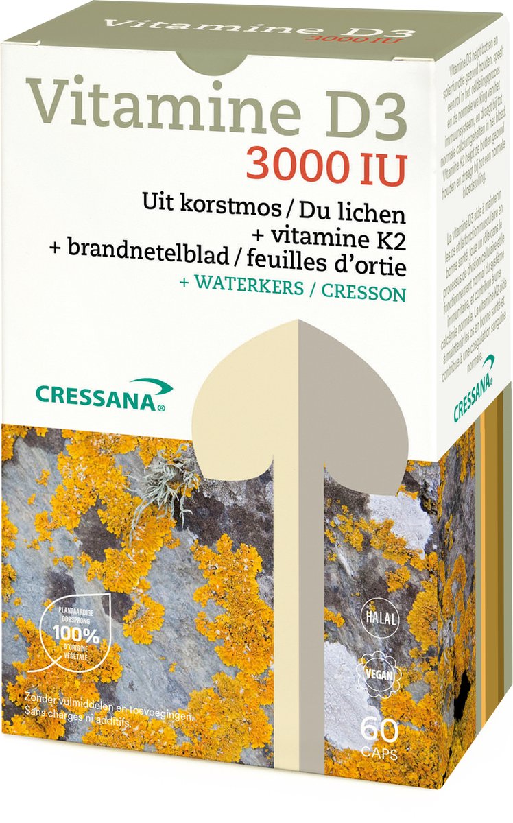 Cressana Vitamine D3 3000IU/75mcg & K2 - plantaardig - 60 capsules
