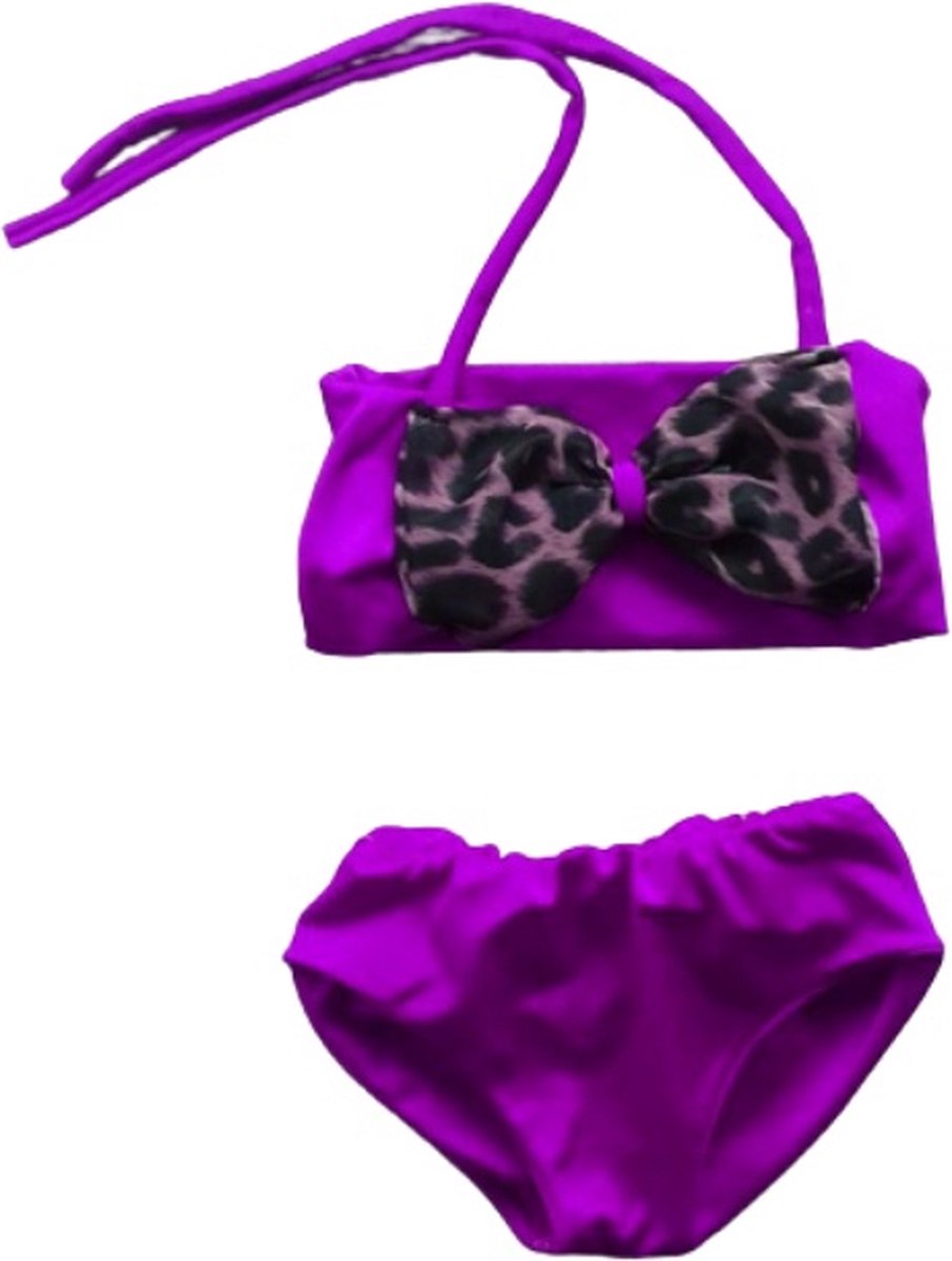 Maat 68 Bikini paars panterprint strik badkleding baby en kind zwem kleding leopard tijgerprint - Merkloos