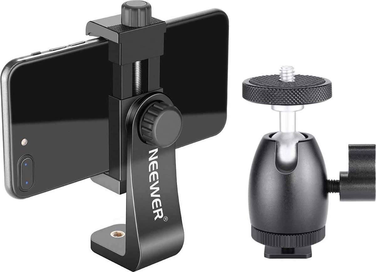 Neewer® - Smartphone Houder Klem Tafel Statief Houder met Mini Ball Head Flash - Schoen Adapter voor 14-18 Inch - Ring Light Smartphone 1.9-3.9 Inch Breedte