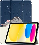 Hoesje Geschikt voor iPad 2022 Hoes Case Tablet Hoesje Tri-fold - Hoes Geschikt voor iPad 10 Hoesje Hard Cover Bookcase Hoes - Kat.