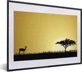 Fotolijst incl. Poster - Illustratie van een zonsondergang bij een Afrikaanse safari - 40x30 cm - Posterlijst