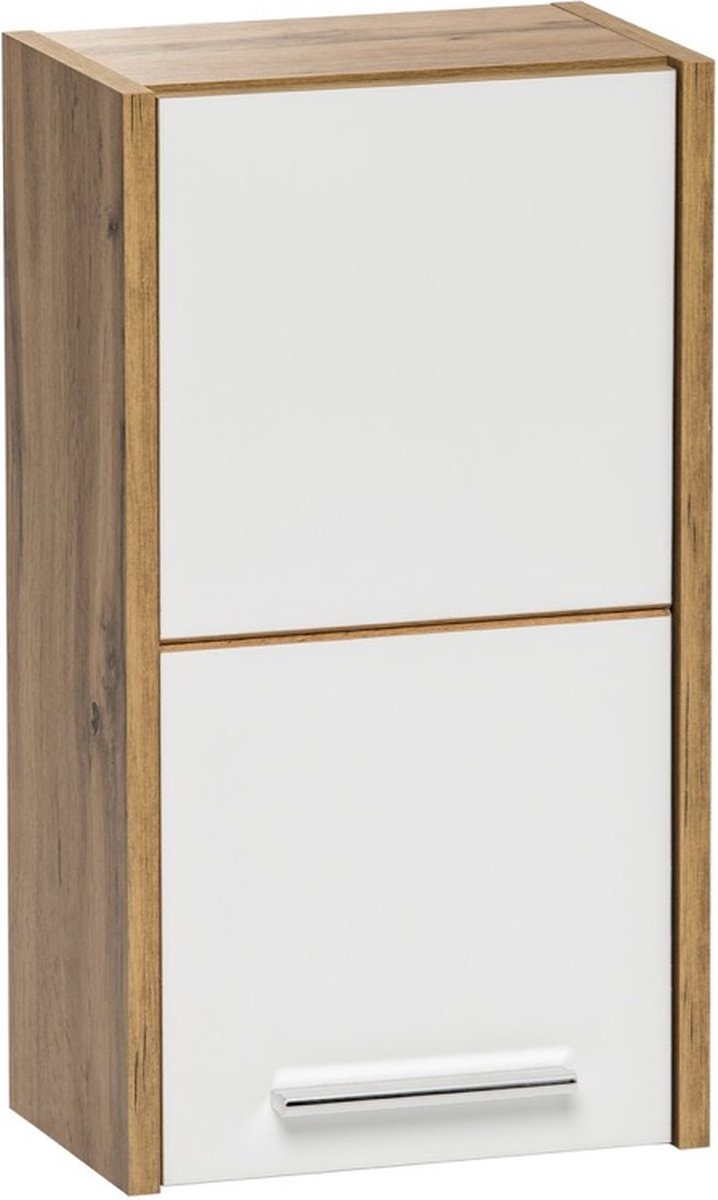 Badplaats Badkamerkast Ibis Hangend - 30 x 19 x 55cm - Eiken met Hoogglans wit - Met Deur