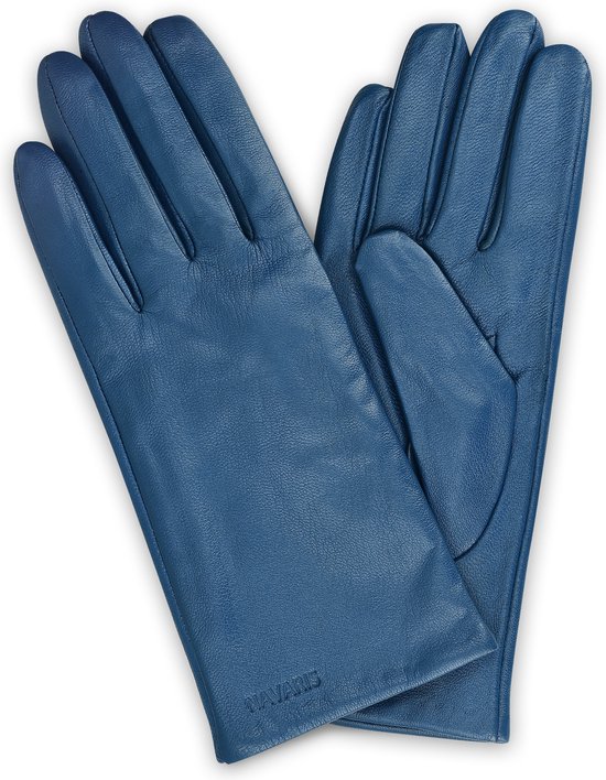 Navaris leren touchscreen handschoenen - 100% lederen handschoenen voor dames - Dameshandschoenen met zachte kasjmier wollen voering - Maat S - Blauw