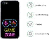 Geschikt voor iPhone SE 2020 hoesje - Controller - Game - Neon - Zwart - Quotes - Game zone - Siliconen Telefoonhoesje