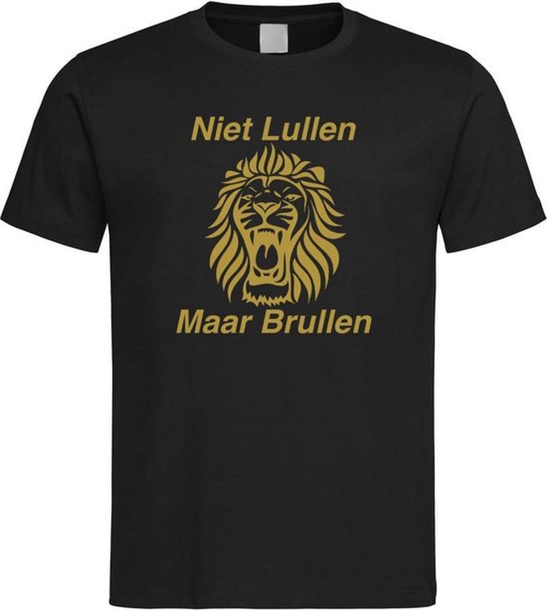 Zwart EK /WK voetbal T-shirt met “ Niet Lullen Maar Brullen “ print Goud maat XXXXL