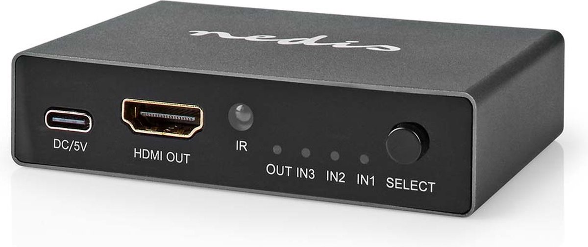 Nedis HDMI-Switch - 3 poort(en) - 3x HDMI Input - 1x HDMI Output - 8K@60Hz - 45 Gbps - Afstandbestuurbaar - Aluminium - Antraciet