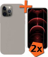 Hoesje Geschikt voor iPhone 14 Pro Hoesje Siliconen Cover Case Met 2x Screenprotector - Hoes Geschikt voor iPhone 14 Pro Hoes Back Case - Grijs