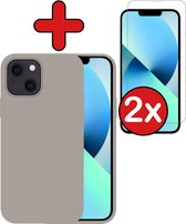 Hoesje Geschikt voor iPhone 14 Plus Hoesje Siliconen Case Hoes Met 2x Screenprotector - Hoes Geschikt voor iPhone 14 Plus Hoes Cover Case - Grijs