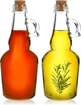 COM-FOUR® 2x glazen karaf - glazen houder voor azijn en olie - flessen om te vullen met kurksluiting - glazen fles (2 stuks - 250ml)