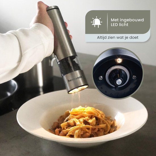 Hermanos Moulin à poivre et moulin à sel électrique - Set sel et poivre - 2 pièces - piles incluses - Acier inoxydable