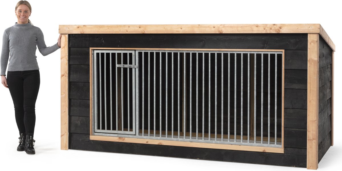 Hondenkennel FIX met houtkader en luxe dak | 3x1,5m