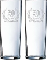 Gegraveerde set Longdrinkglazen 31cl Gefeliciteerd 20 jaar getrouwd