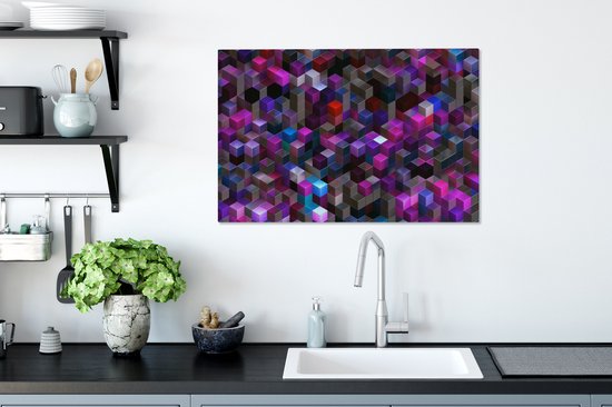 Géométrie violette de cubes 90x60 cm - Tirage photo sur toile (Décoration murale salon / chambre)