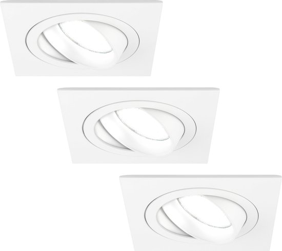 Ledvion Set van 3 LED Inbouwspots Sevilla, Wit, 5W, 6500K, 92 mm, Dimbaar, Vierkant, Badkamer Inbouwspots, Plafondspots, Inbouwspot Frame