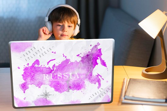 Sticker pour ordinateur portable - 17,3 pouces - Wereldkaart - Rose - Russie