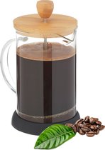 Relaxdays cafetière glas - koffiemaker - koffiezetter camping - koffiepers - bamboe - L