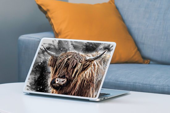 Autocollant pour ordinateur portable - 10,1 pouces - Highlander écossais - Animaux - Peinture - 25x18cm - Autocollants pour ordinateur portable - Peau pour ordinateur portable - Couverture