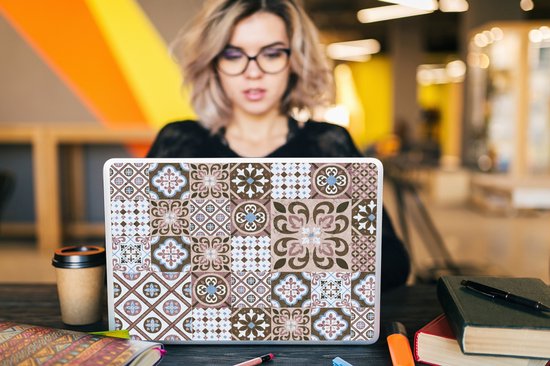 Sticker ordinateur portable - 15,6 pouces - Motifs - Vintage - Marron - Fleurs - formes