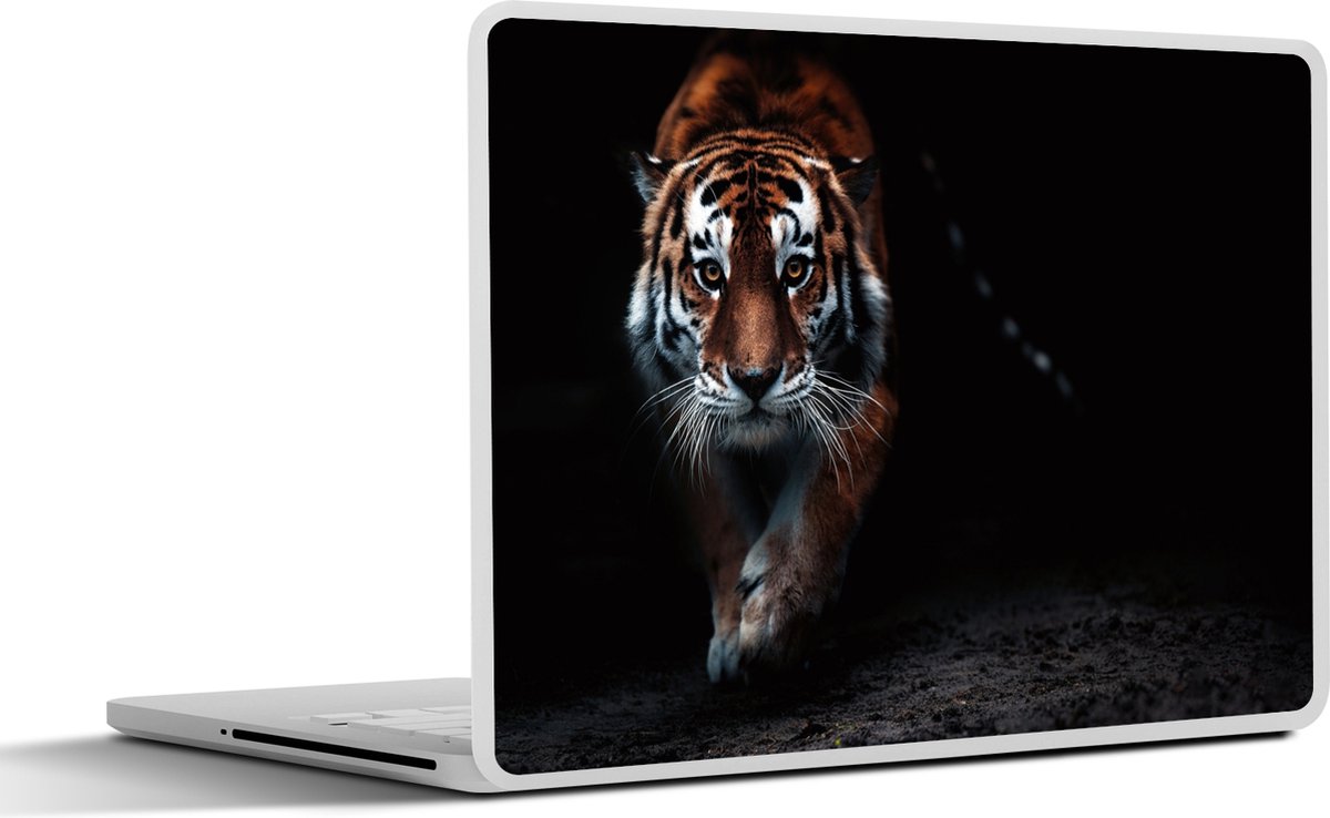 Laptop sticker - 15.6 inch - Dieren - Tijger - Zwart - Wild - Portret - 36x27,5cm - Laptopstickers - Laptop skin - Cover