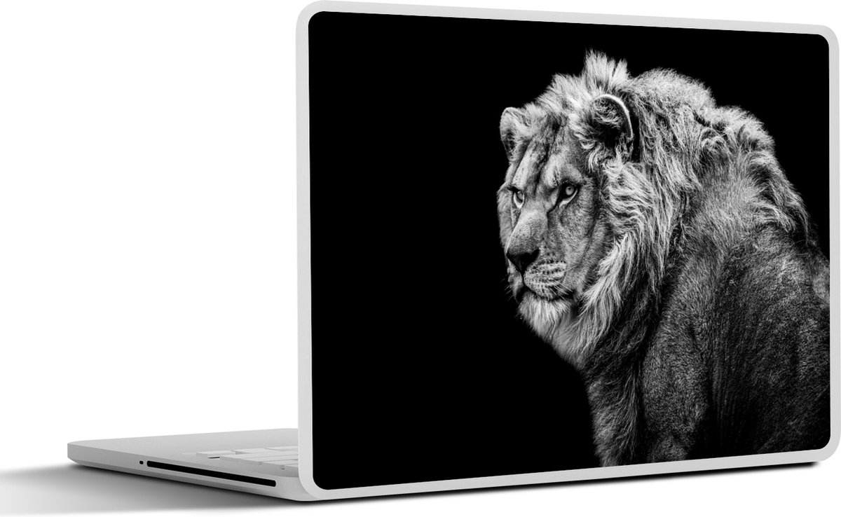 Laptop sticker - 14 inch - Leeuw - Portret - Wilde dieren - Zwart - Wit - 32x5x23x5cm - Laptopstickers - Laptop skin - Cover
