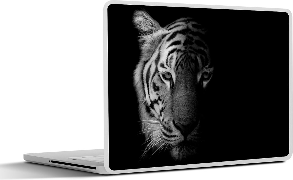 Laptop sticker - 17.3 inch - Tijger - Dieren - Wild - Zwart - Wit - 40x30cm - Laptopstickers - Laptop skin - Cover