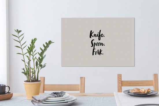 Citations de peinture sur toile - Cuisine - Dictons - Couteau. Cuillère. fourchette. - Couverts - 60x40 cm - Décoration murale