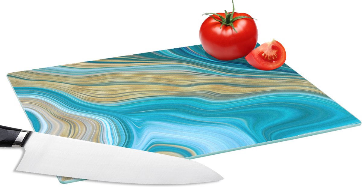 Glazen Snijplank - 28x20 - Marmer - Golven - Goud - Patronen - Snijplanken Glas