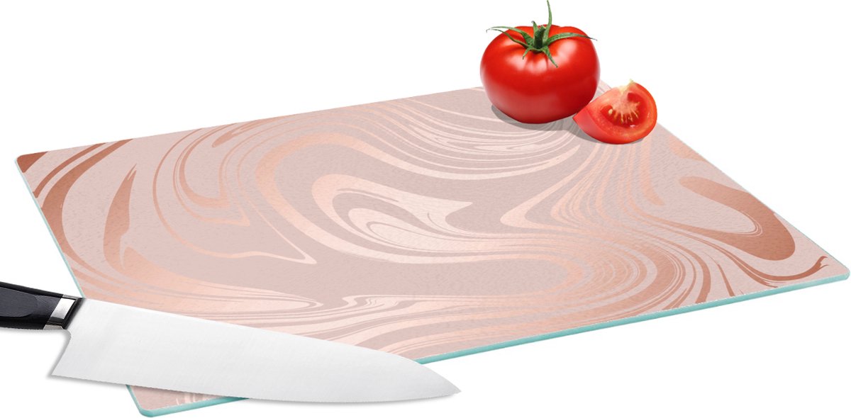 Glazen Snijplank - 39x28 - Marmer - Roségoud - Luxe - Snijplanken Glas