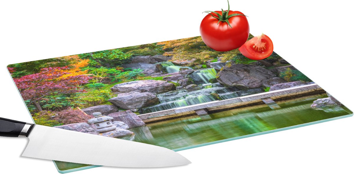 Glazen Snijplank - 39x28 - Stenen - Water - Bomen - Japans - Botanisch - Snijplanken Glas