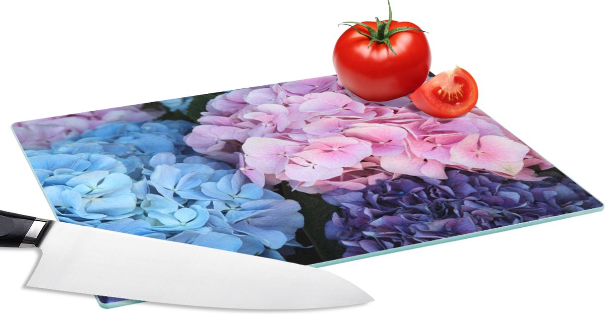 Glazen Snijplank - 28x20 - Bloemen - Struik - Hortensia - Botanisch - Snijplanken Glas