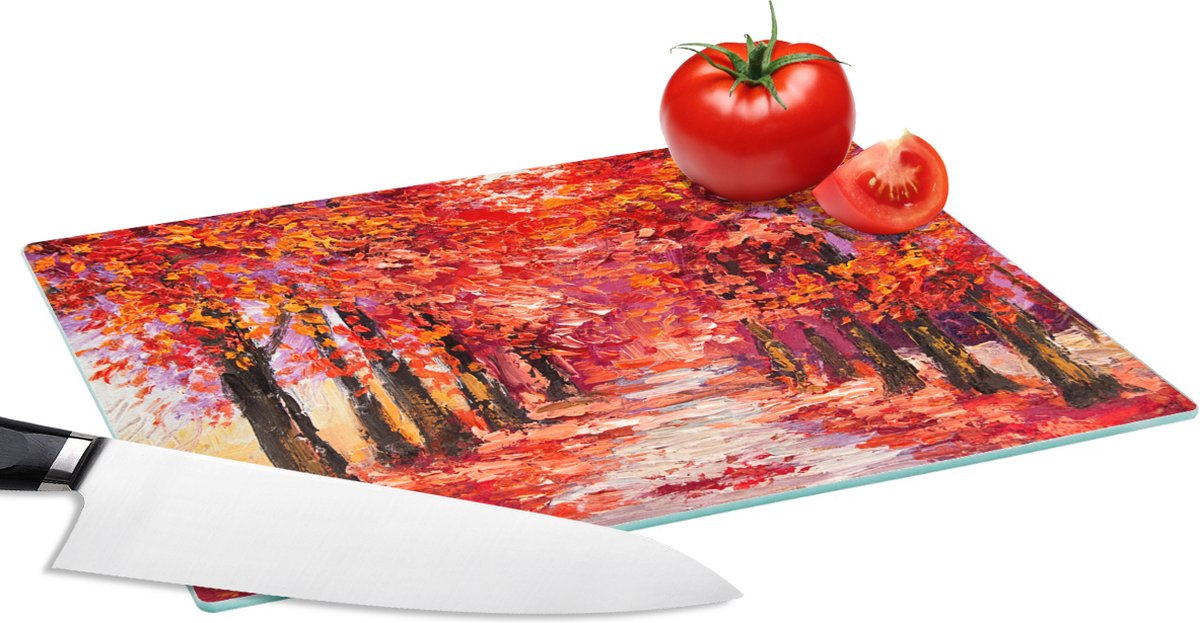 Glazen Snijplank - 28x20 - Schilderij - Bomen - Herfst - Olieverf - Snijplanken Glas