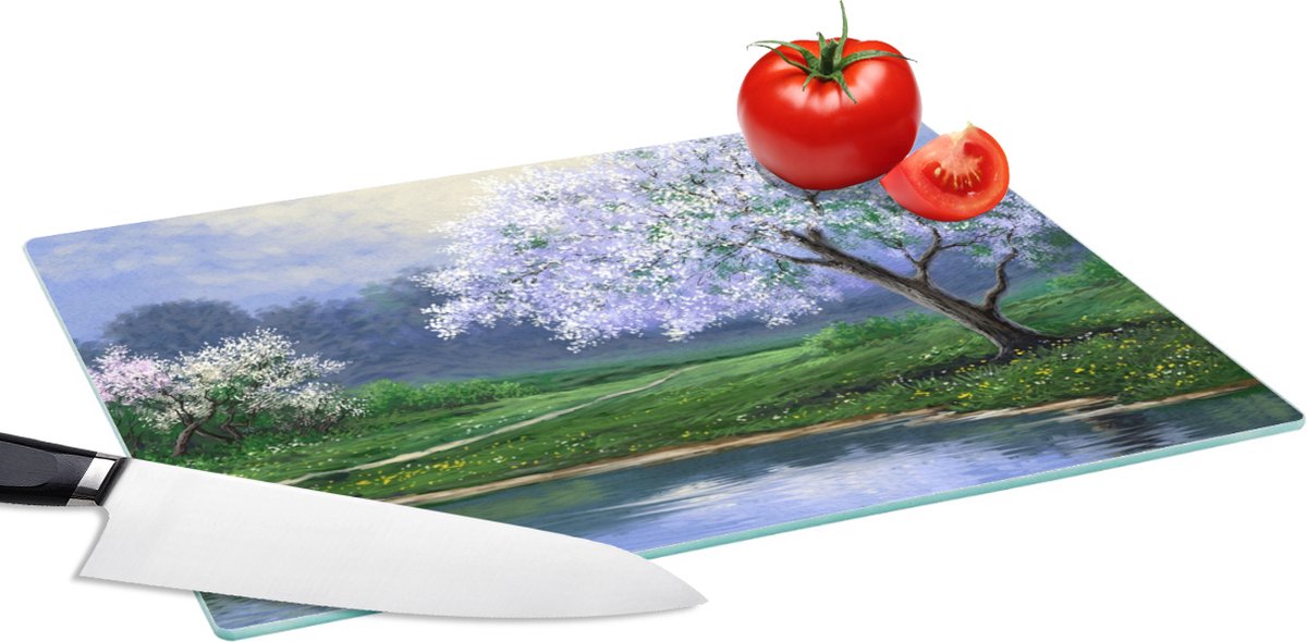 Planche à Découper En Verre Trempé Coloray - 60x52 Cm - Décor Campagne Nature