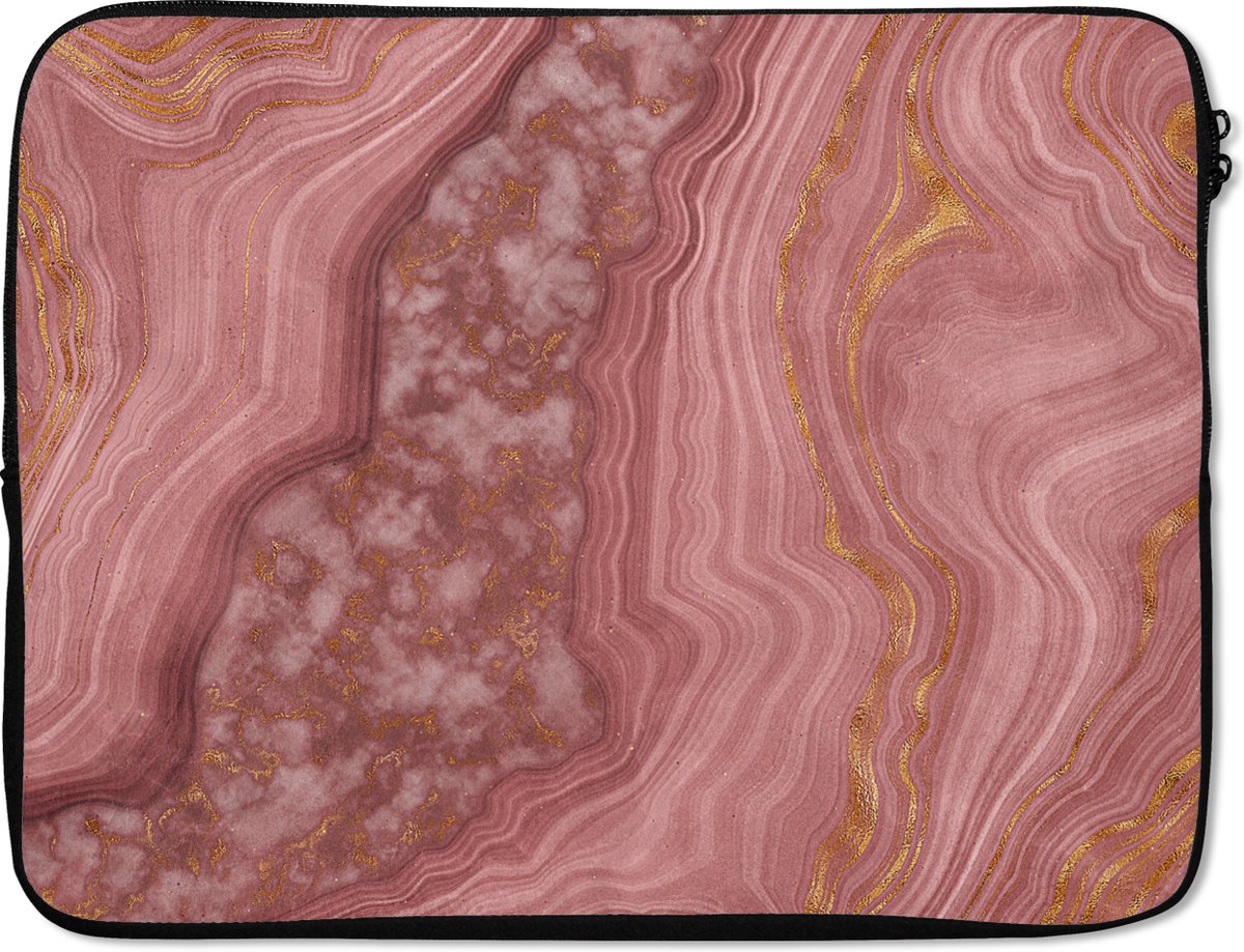 Laptophoes 15.6 inch - Roségoud - Agaat - Edelsteen - Abstract - Laptop sleeve - Binnenmaat 37x26 cm - Zwarte achterkant