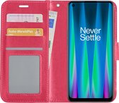 Hoes Geschikt voor OnePlus Nord CE 2 Lite Hoesje Book Case Hoes Flip Cover Wallet Bookcase - Donkerroze