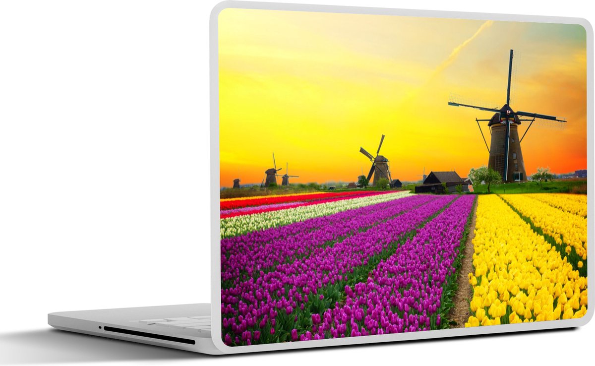 Laptop sticker - 10.1 inch - Windmolen - Tulpen - Bloemen - Lente - 25x18cm - Laptopstickers - Laptop skin - Cover