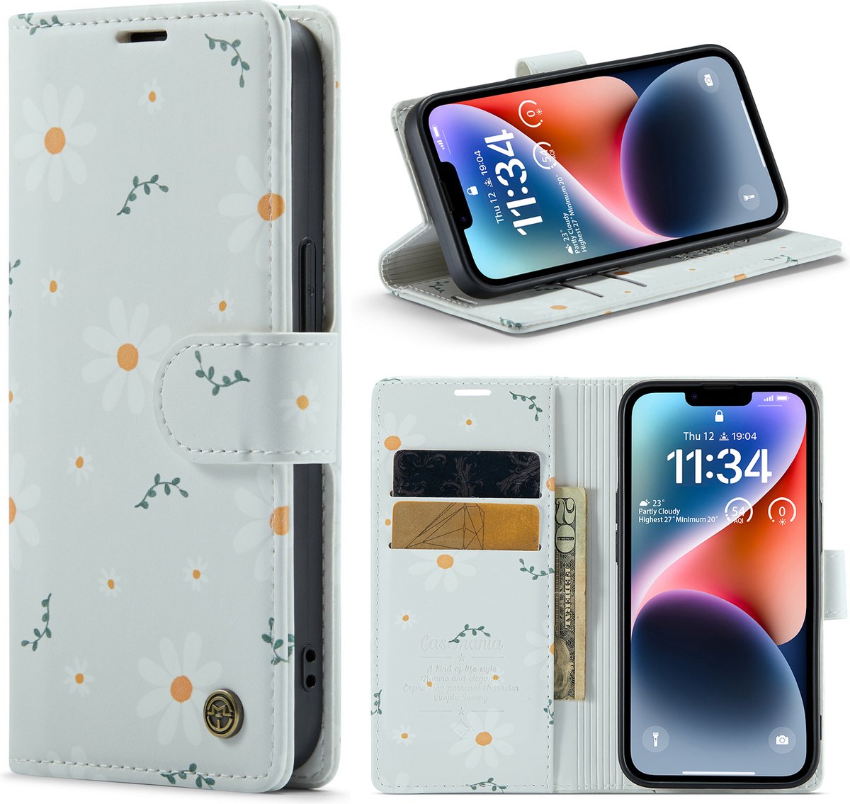 Casemania Hoesje Geschikt voor Apple iPhone 14 Plus met Madeliefje Print - Portemonnee Book Case