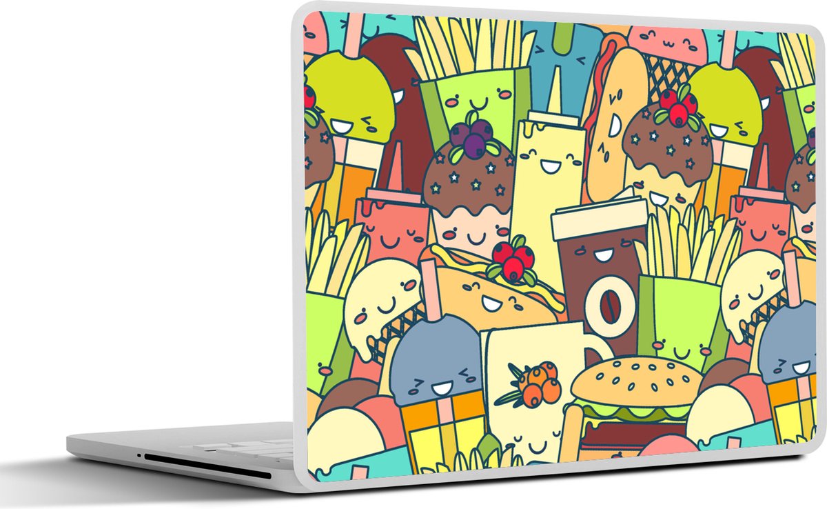 Laptop sticker - 12.3 inch - Kawaii - Patronen - Fast Food - 30x22cm - Laptopstickers - Laptop skin - Cover