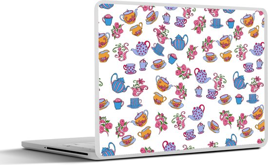 Autocollant pour ordinateur portable - 13,3 pouces - Motifs - Thee - Roses - Théière - 31x22,5 cm - Autocollants pour ordinateur portable - Skin pour ordinateur portable - Couverture