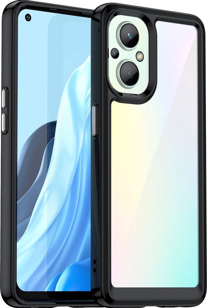 Mobigear Hoesje geschikt voor OPPO Reno 7 Lite Telefoonhoesje Hardcase | Mobigear Crystal Backcover | Reno 7 Lite Case | Back Cover - Transparant / Zwart