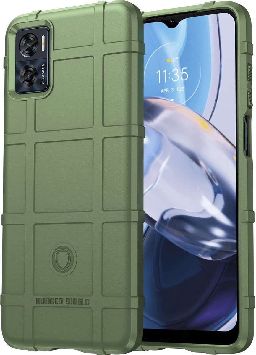 Mobigear Hoesje geschikt voor Motorola Moto E22 Telefoonhoesje Flexibel TPU | Mobigear Rugged Shield Backcover Shockproof | Schokbestendig Moto E22 Telefoonhoesje | Anti Shock Proof - Groen