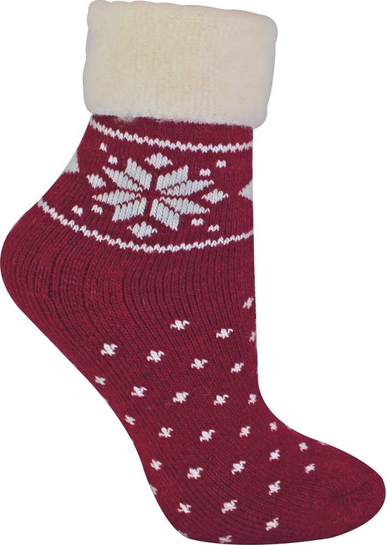 Sock Snob - Kerstsokken- Lounge sokken - bedsokken - 37-42 -rood - warme voeten met fairisle motief - wol